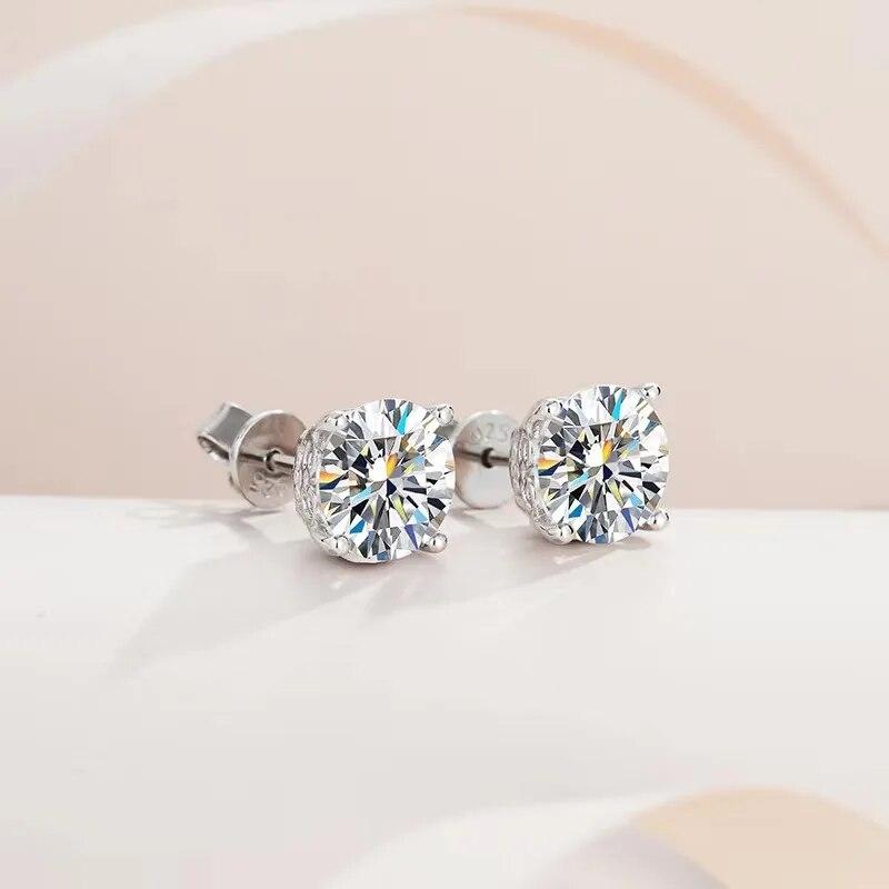S925 Silver Moissanite 2 Carat Four-prong Earrings, Small, Light, Luxurious and Classic, Gift To Best Friends and Friends