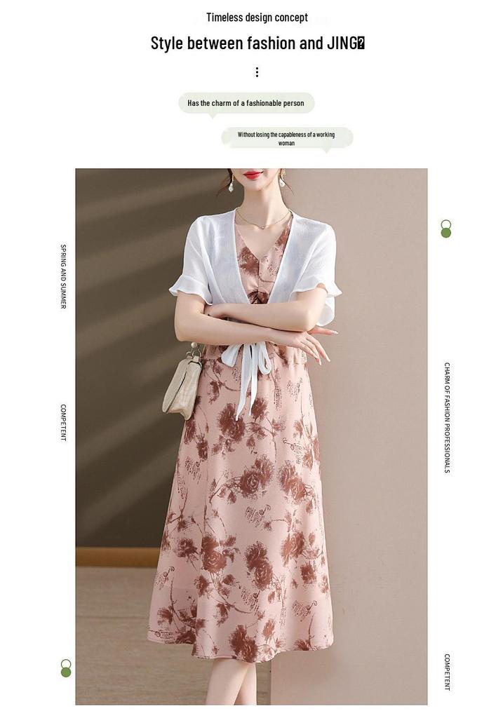 Sophisticated Summer Two-Piece Set for Middle-aged Women: Wide-leg Skirt and Top Ensemble