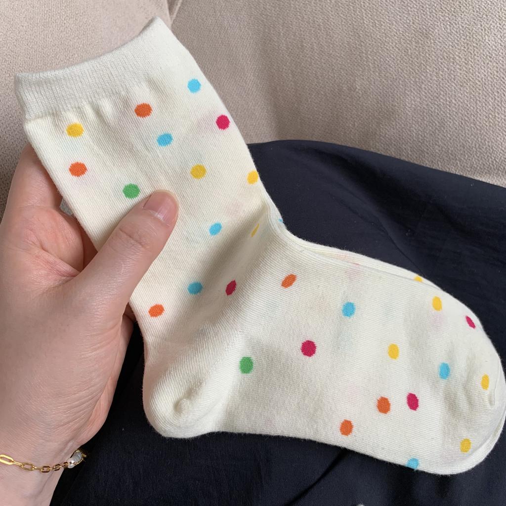 Herbst Originaldesign Farbige Punkte Mittelhohe Socken Niedliche Cartoon Studenten Mittelhohe Socken Gestreifte Punkte