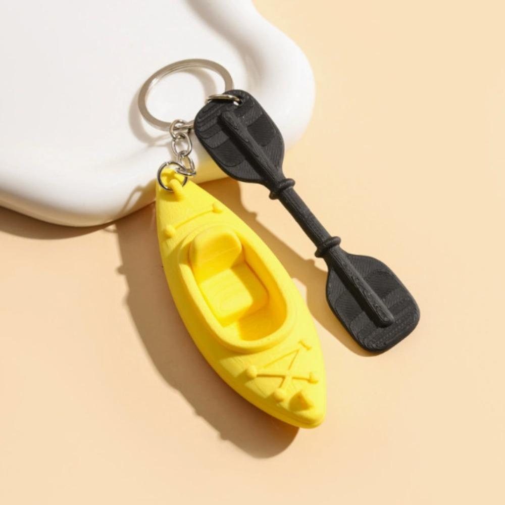 2PCS PLA Kayak Keychain Colorful Stress Relief Toy Creative Oars Shaped Keychain Stress Relief Yellow