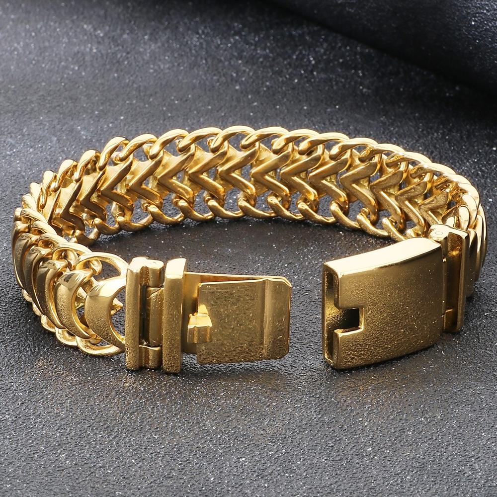 Solid Stainless Steel Keel Chain Bracelet for Men 19MM Width 19/20/22CM Black/Gold Color Man Bracelets Men's Jewelry Gifts