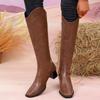Moda Novo Bico Redondo Sexy Zíper Salto Quadrado Botas Casuais de Caminhada Inverno Confortáveis/Elegantes Antiderrapantes de Cano Médio Para Mulheres
