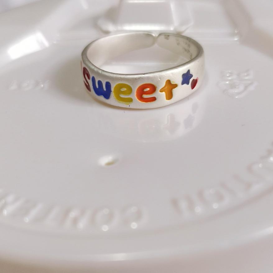 Women's Colorful Oil-Drip Brushed Letter Ring - Niche, Simple, Fashionable, Versatile Couple's Personality Ring