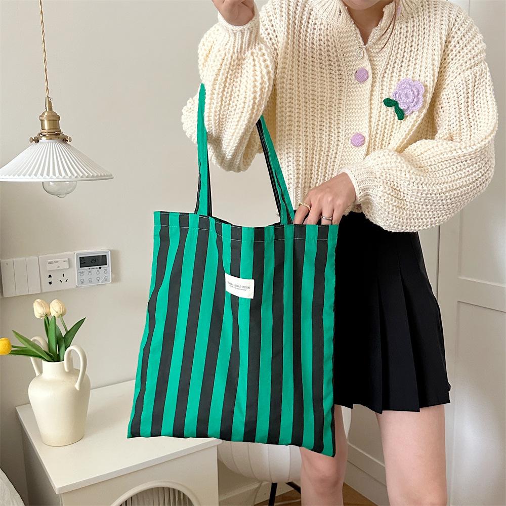 Fashion shoulder women's bag striped large-capacity bag canvas casual shopping bag simple women's bag