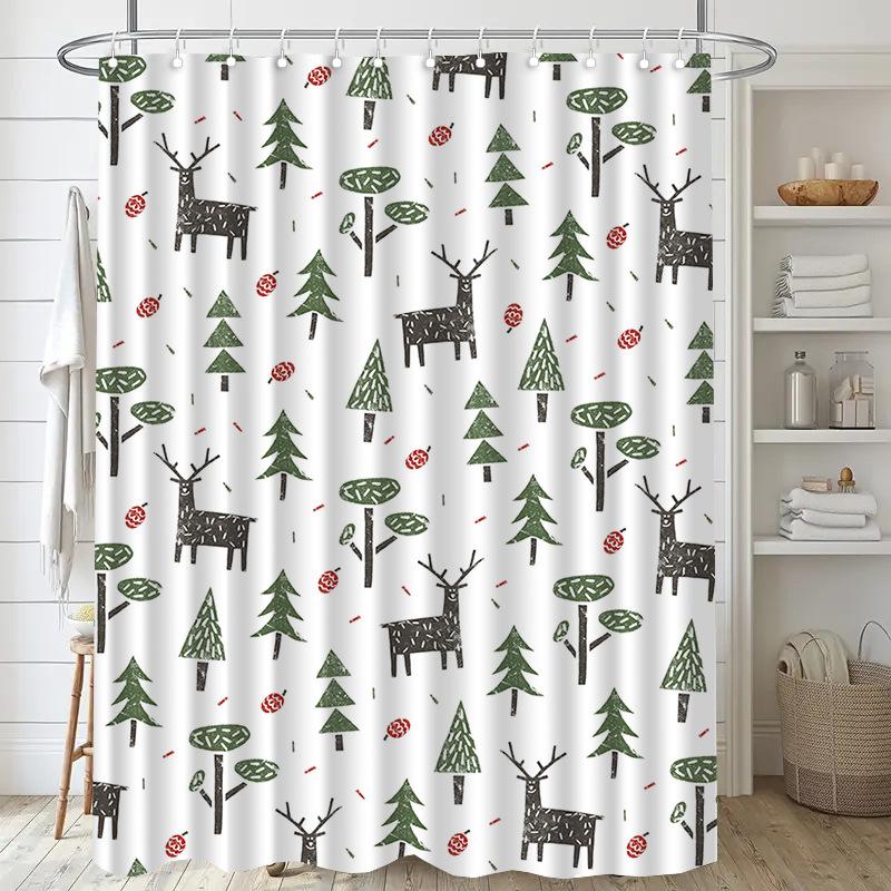 Country Rose Washable Dirt-Resistant Shower Curtain Shower Head Waterproof Polyester Bath Curtain For Home Decor Accessories