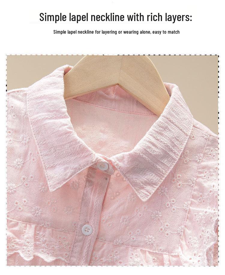 Girls' Spring 2023 Lace Long Sleeve Shirt - Fashionable Top for Middle and Big Kids