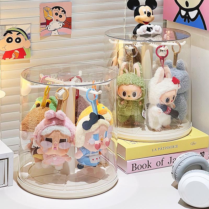 Rotating Labubu Plush Doll Display Box - Transparent Charm Stand for Blind Box Figurines
