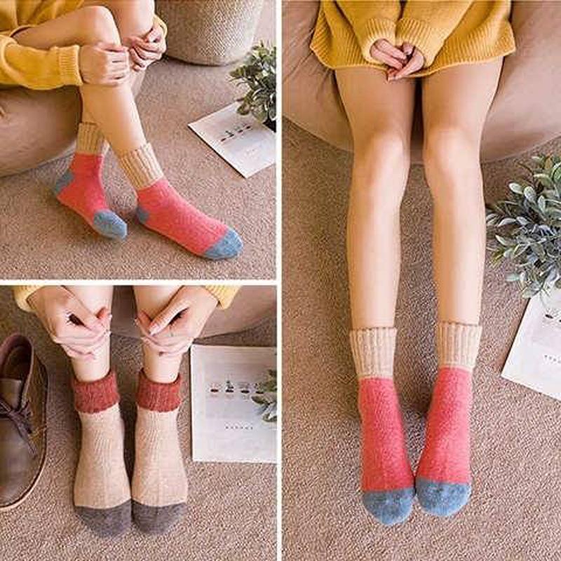 5/10 Pairs Comfortable Casual Autumn Winter Women's Socks: College Style Mid Calf Retro Sleep Cotton Socks Thickened Warm Rabbit Wool Socks Versatile