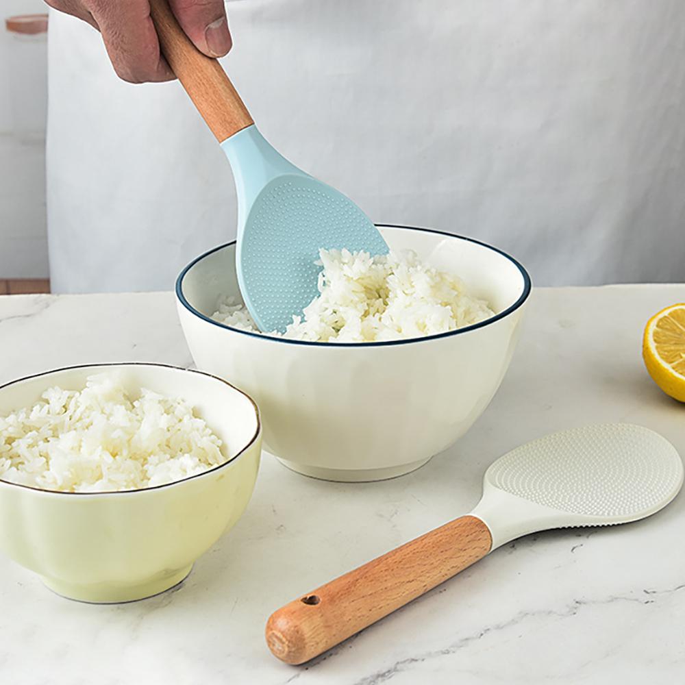 1PC Vertical Wooden Handle Silicone Kitchen Utensils Non Stick Pots Cooking Shovels Spoons Kitchen Utensils