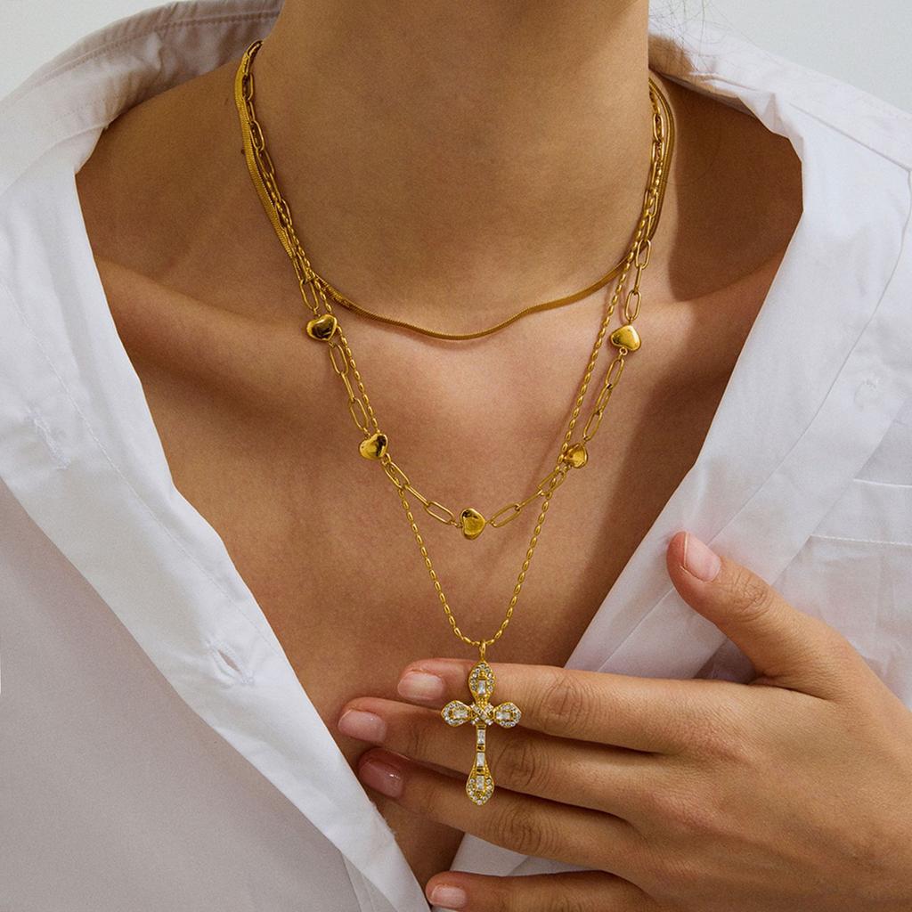 European and American zircon titanium steel cross necklace does not fade stainless steel jewelry