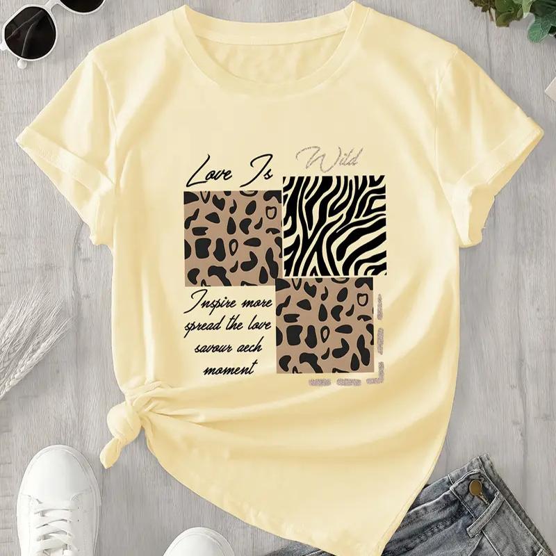 Women Summer T Shirt Retro Fashion Short Sleeve Tees Casual Leopard Print Printed  Tops