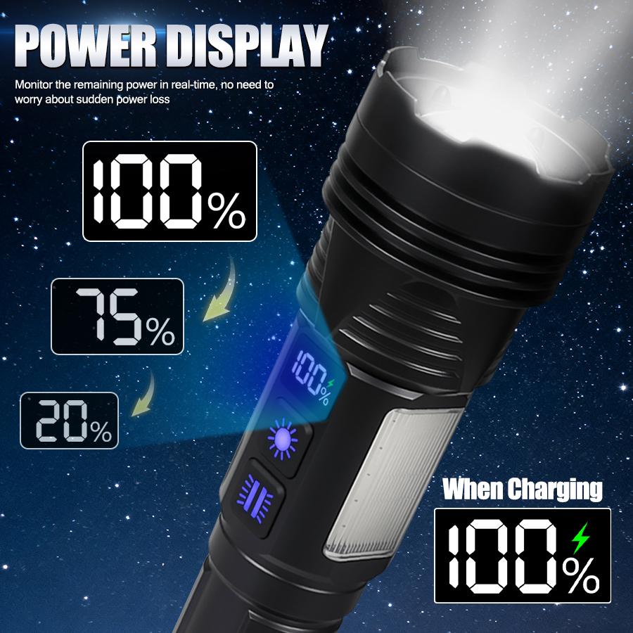Portable RGB Led Flashlight Rechargeable Zoomable Torch Strong Light 11 Mode Tactical Lamp for Camping Fishing Emergency Lantern