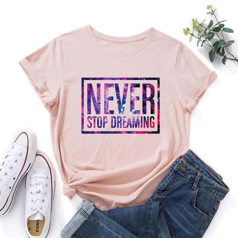 Summer Women's Printed NEVER Cotton Loose Round Neck Short Sleeved T-Shirts Women’s