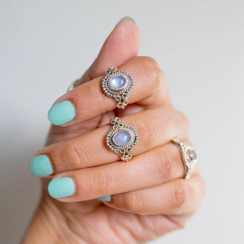 Moonstone Gemstone Ring, Solid 925 Sterling Silver Ring, Bohemian Ring, Statement Ring, Birthstone Ring, Anniversary Ring, Stacking Ring