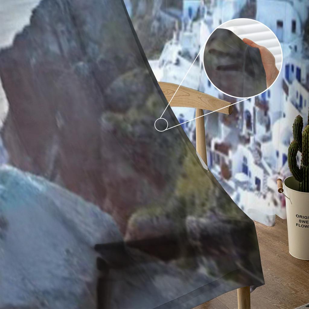 Santorini Insel in Griechenland Sonnenuntergang Chiffon Transparente Vorhänge für Wohnzimmer Schlafzimmer Küchendekoration Fenster Voiles Tüllvorhang