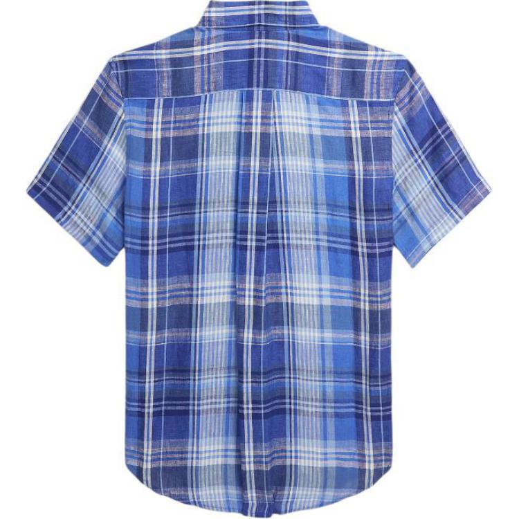 Polo Ralph Lauren Shirt Ss24 Plaid Print Bear Embroidery Single-Breasted Short Sleeve Kids Tops Blue CWPOWOVY6820476-400