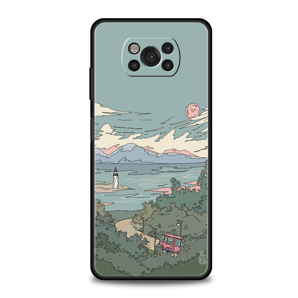 Japan Sunset Scenery For Xiaomi Poco X5 Pro Soft Phone Case For Poco X4 X3 NFC F5 Pro F4 F3 GT M5 M4 Pro 5G M3 C51 C50 C55 Cover