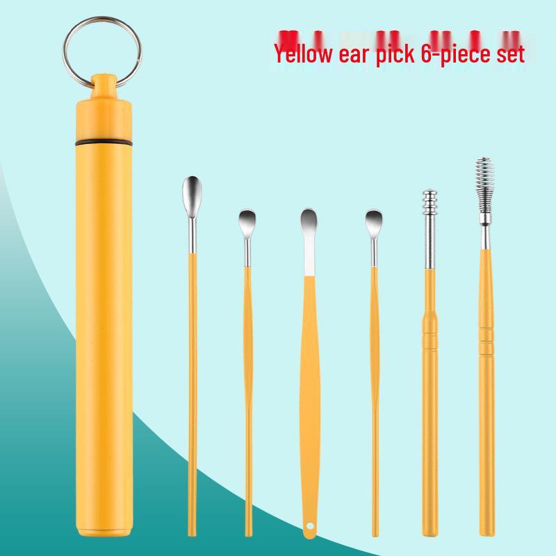 6-piece set of portable ear picks with keychain for adults, household use