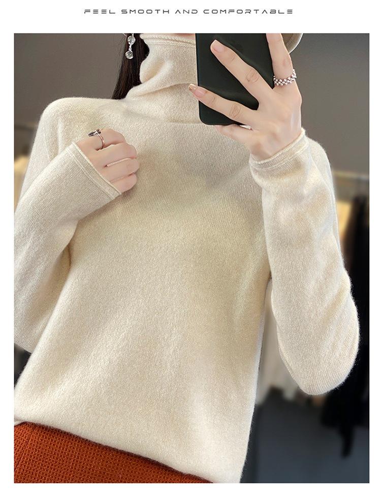 Women's Plus Size Mock Neck Wool Sweater: Soft, Skin-Friendly, Rolled Hem, Perfect for Autumn & Winter.
