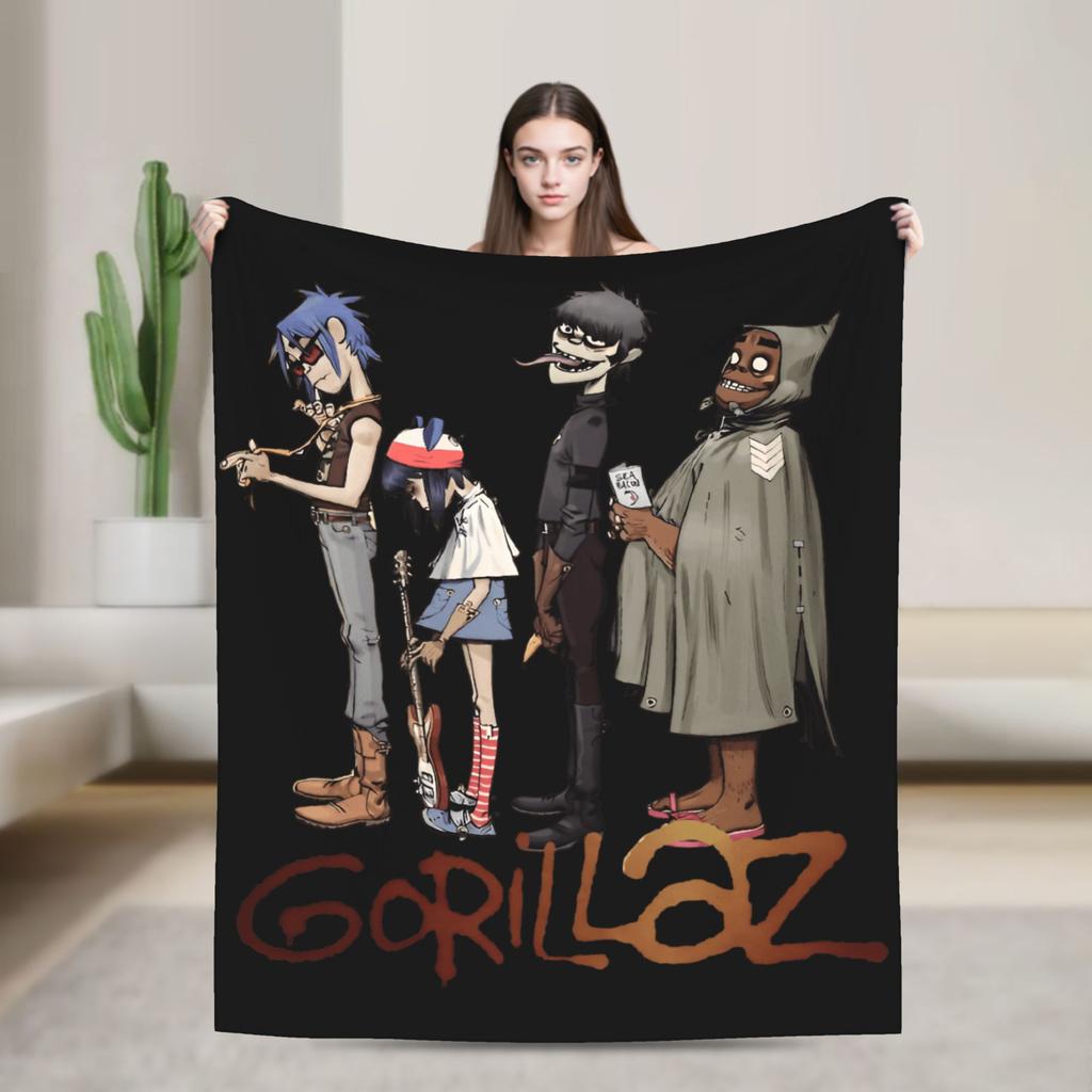 Musikband Gorillaz Crew Flanelldecke Weiche Überwurfdecke für Draußen Flugzeugreisen Mode Tagesdecke Sofa Bettbezug