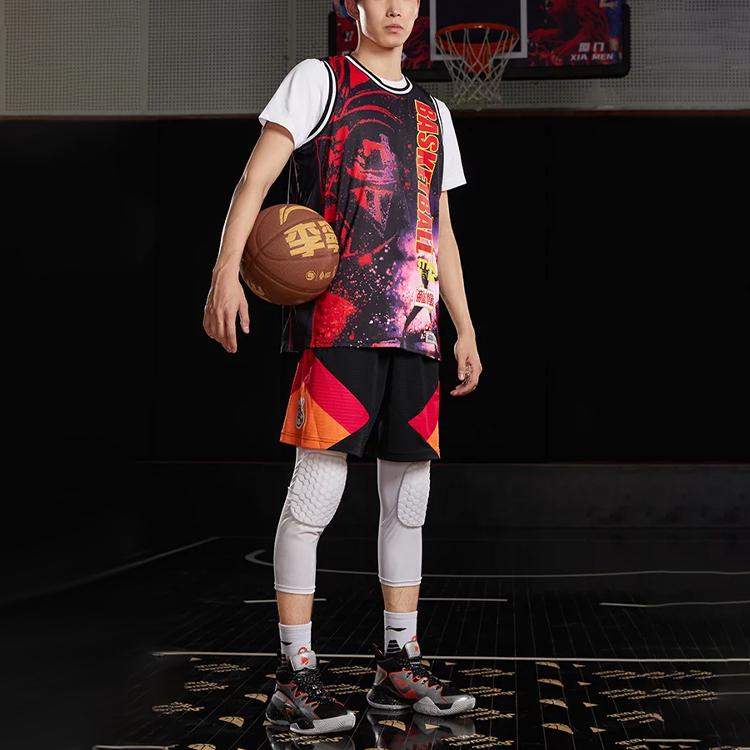 Li Ning Wade Series Letter Print Color Block Competition Basketball Shorts Men shorts Black AAPQ379-1