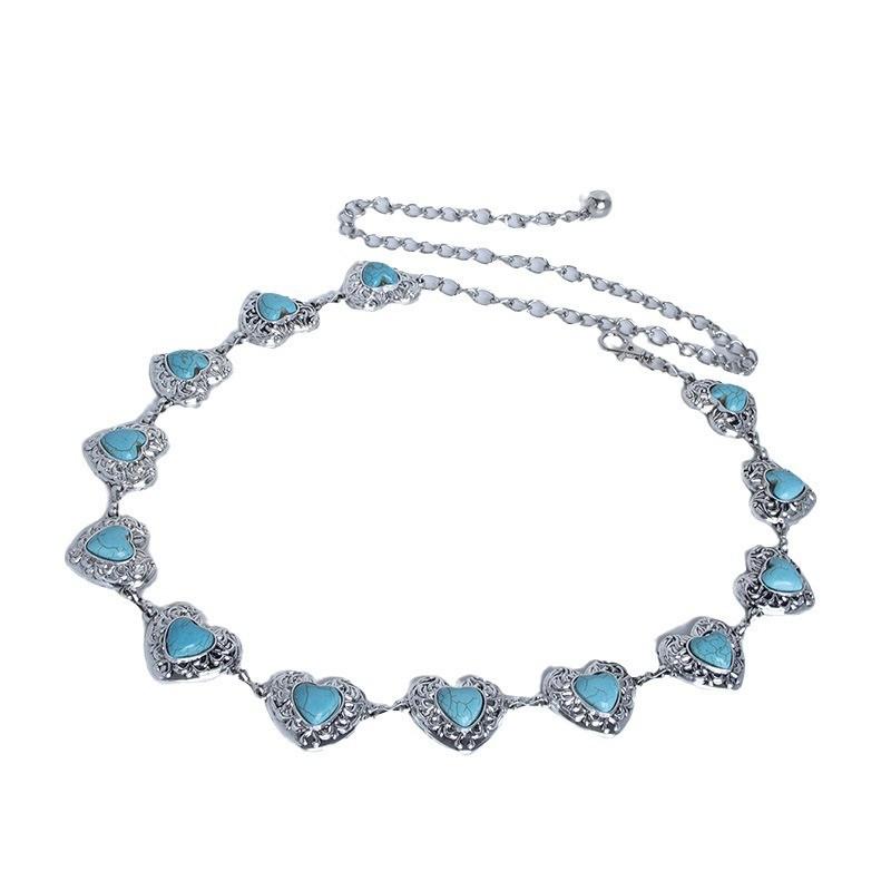 Waist Women Metal Chain With Heart Shaped Turquoise For Chic Winter Accessories