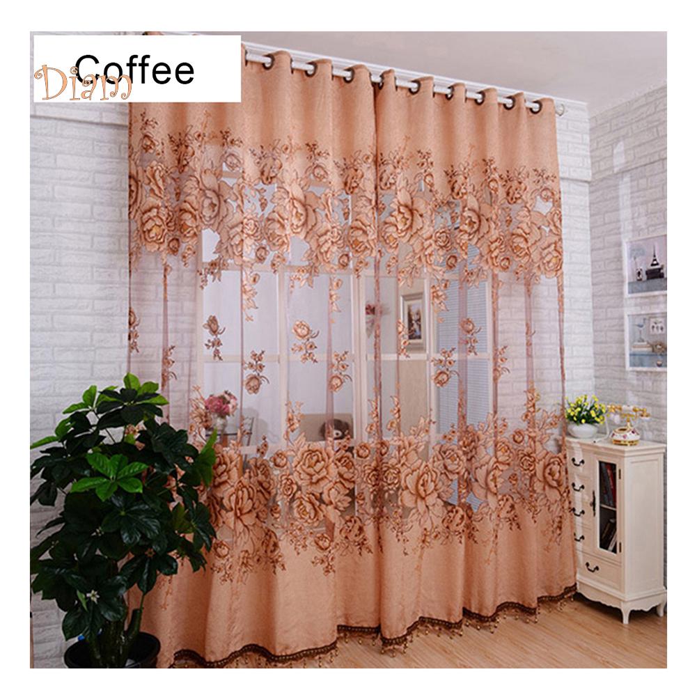 1Pc Flower Jacquard Tulle Window Curtain Drape Bedroom Balcony Living Room Decor Live City Fashion Home Decor