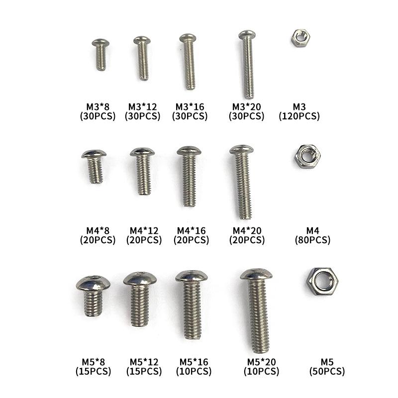 1PACK/500pcs 304 Stainless Steel Pan Head Hexagonal Machine Screw, Round Head Screw Nut Set