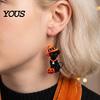 Eye Catching Seasonal Ear Jewelry 1 Pair Halloween Black Cat Acrylic Earrings for Women, Cute Unique Niche Holiday Gift Her with Wizard Hat
