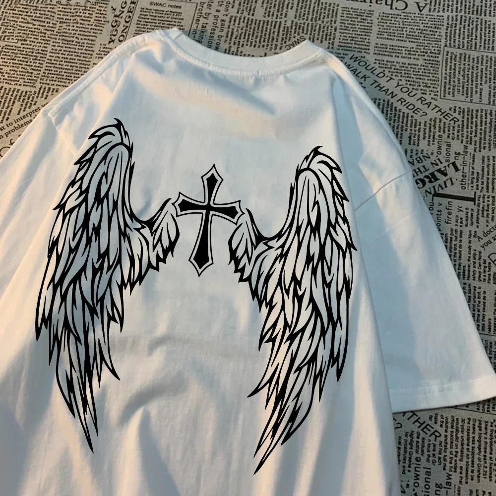 Casual Womens T-Shirts Cross Body and Flying Wings Funny Prints Short Sleeve O-Neck Soft Fashion Female Clothes