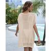 Plus Size Women's Summer Deep V Lace Up Woven Holiday Beach Bikini Smock Dress