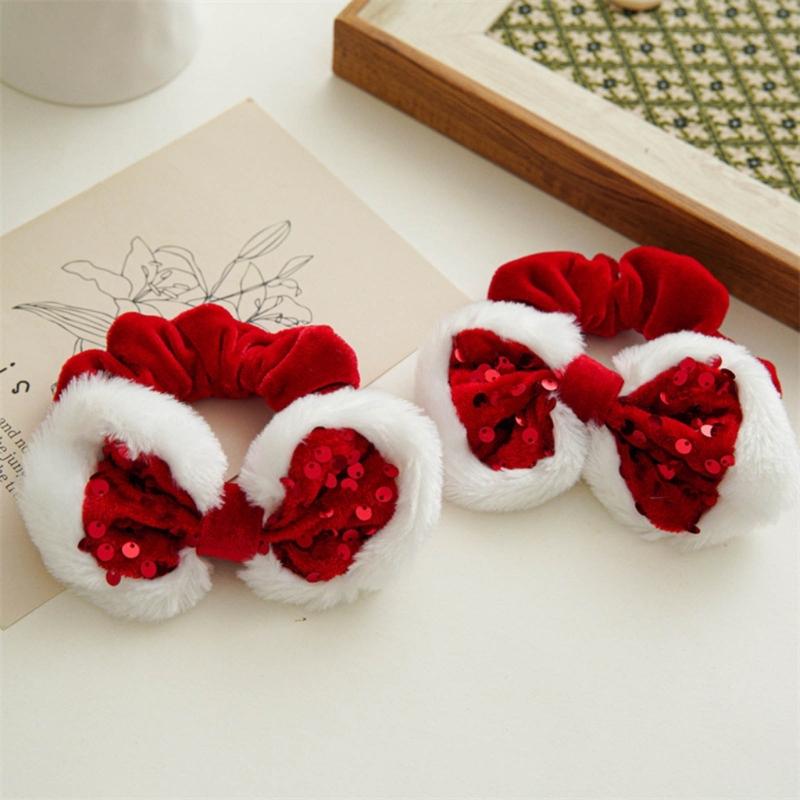 Christmas Scrunchies Velvets Bows Festive Hair Accessories Sparkling Sequins Hair Ties Rabbit Ears Shapes Hairbands
