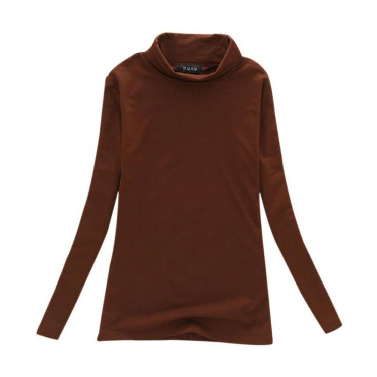 Women Stretch Cotton Turtleneck Long Sleeve Blouse Base Tops