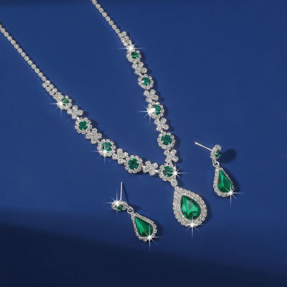 Vintage Crystal Drop Necklace Waterdrop Women's Jewelry Set Classic Jewelry Sets Women
