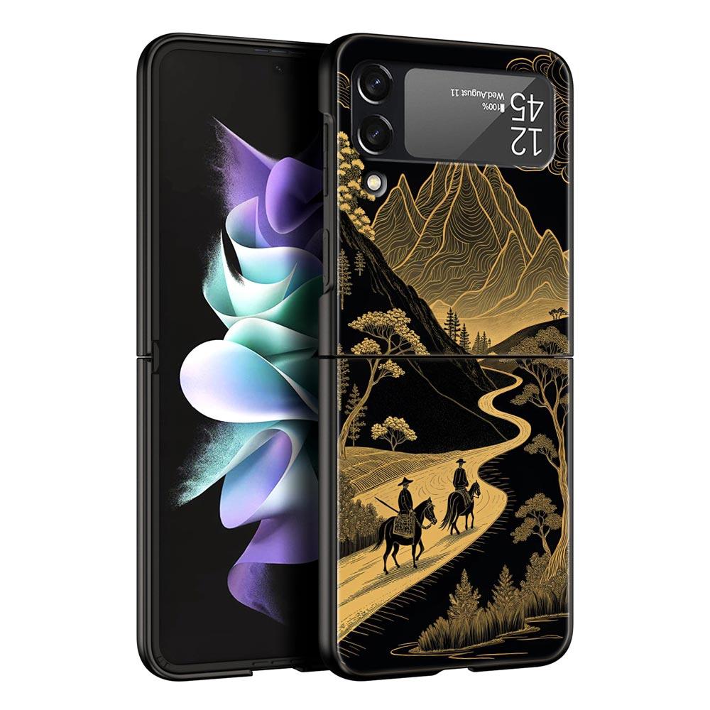 Abstract Mountain Sunrise Line Phone Case For Samsung Galaxy Z Flip3 Flip4 Flip5 Case For Z Flip 3 4 5 6 7 Hard Folding Cover