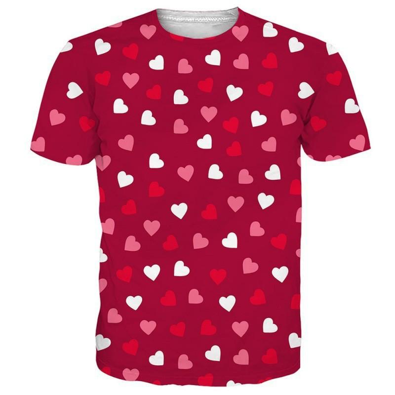 Men's 3D Printed T-Shirt Heart Pattern Printing Short Sleeve O-Neck Pullover Casual Top