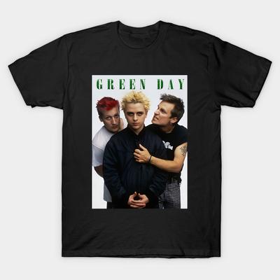 Asian Size Men Black Print T-shirt Green Day Halftone Style No-Cut Heat Transfer Print Cotton Tshirt