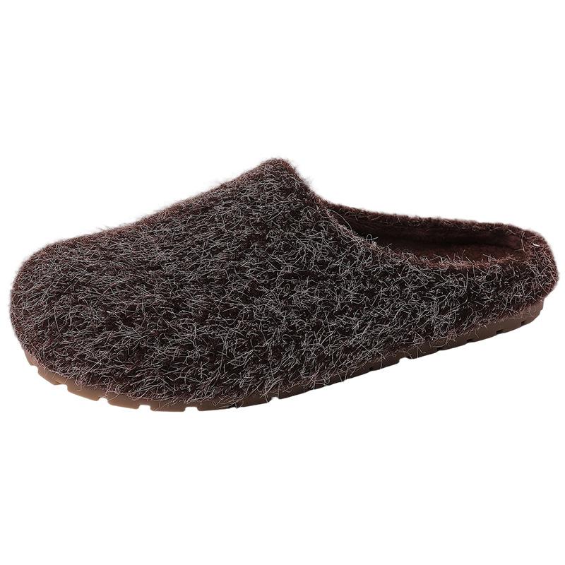 Retro style simple high-end casual fluffy slippers women's autumn and winter suede outer wear home thick-soled bag head slippers