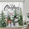 Farmhouse Christmas Forest Shower Curtain Set with Snowy Pine Tree Deer Cardinal Pattern, Rustic Winter Woodland  Bathroom Decor