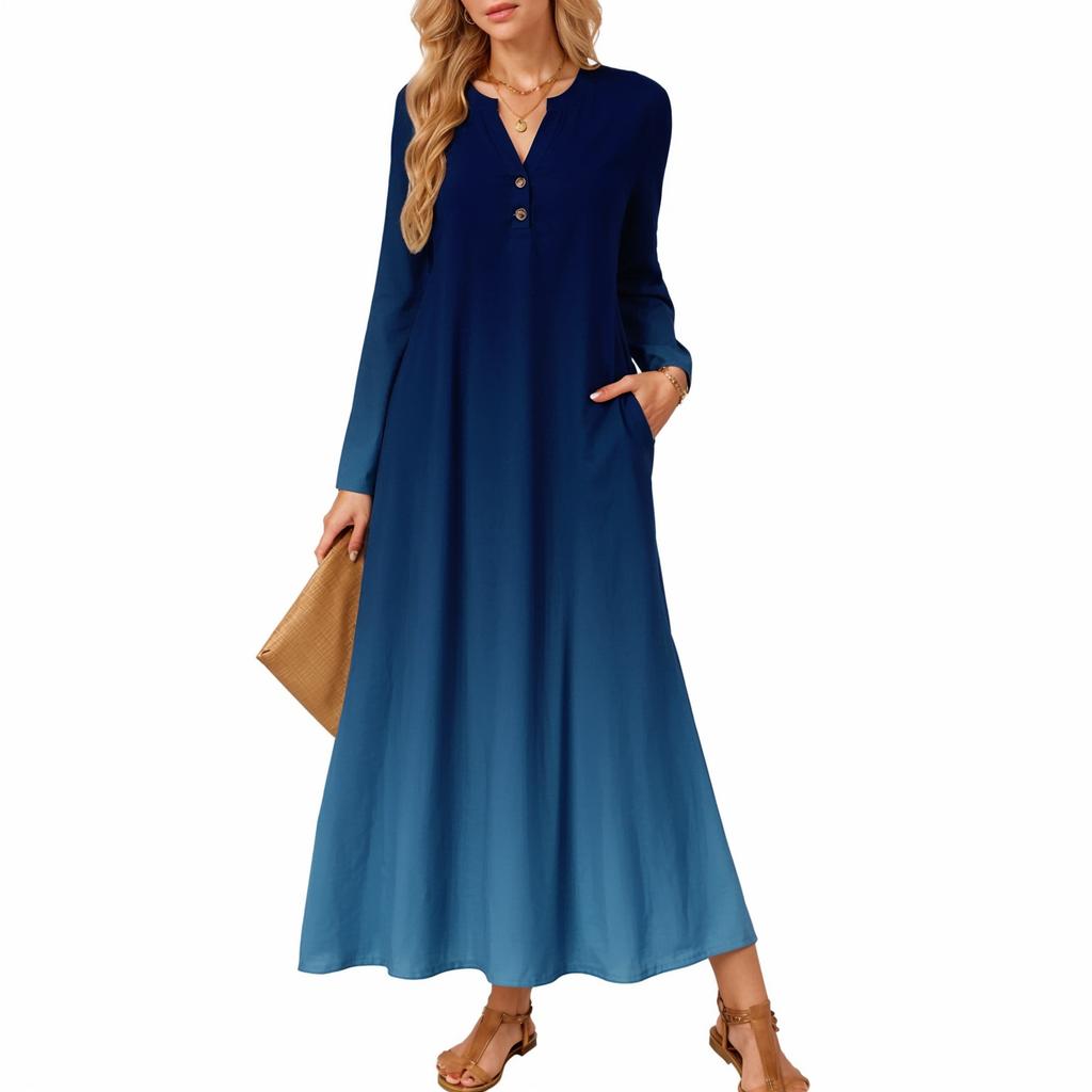 women gradient Print long-sleeved comfortable loose dress Elegant dress
