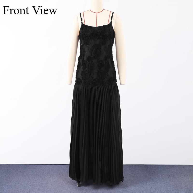 3D Flower Patchwork Long Dress Women Spaghetti Strap Sleeveless Backless Elegant Evening Dresses