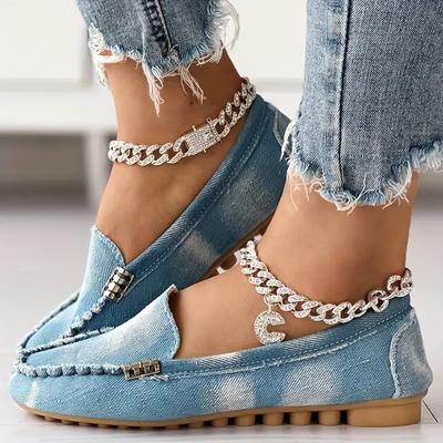 Fashion Women Flats Walking Round Toe Thick Bottom Shoes Women Spring Autumn Casual Denim Flat Loafers  Vintage Flat Sneakers Women