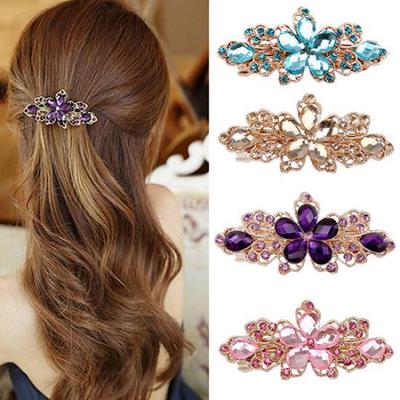 Frauen Mode Blume Blatt Glänzenden Strass Haarspange Clip Haarnadel Schmuck