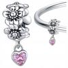Charms Flowers With Heart Pendant Bead Charms Pr 925 S925