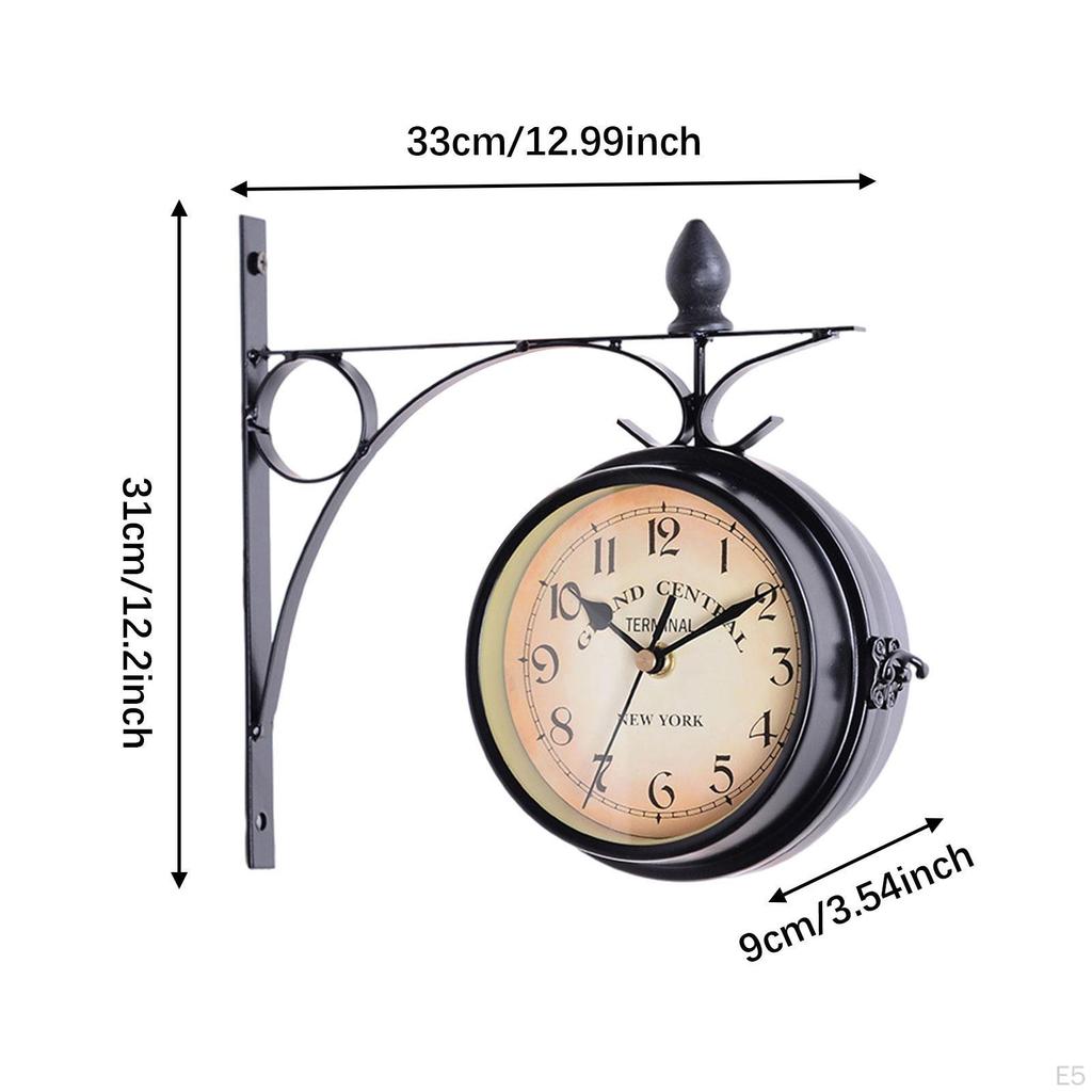 2 Sided Wall Clock Hanging Metal Creative Art Ornament Classic Home Decor for Bedroom Patio