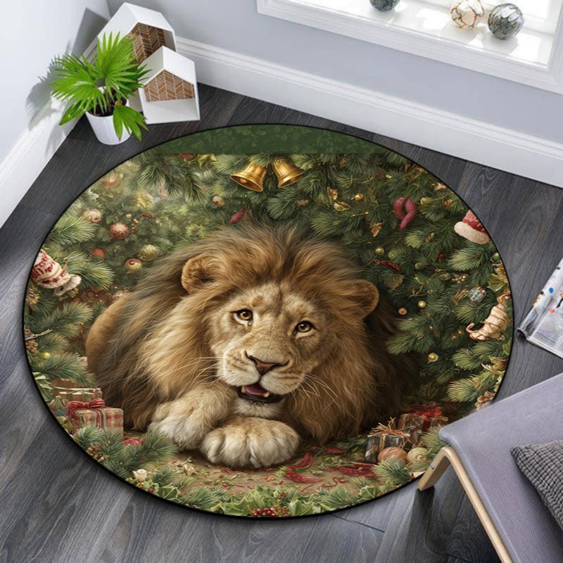 Runder Teppich mit Weihnachtstier-Muster, Teppich für Wohnzimmer, Schlafzimmer, Spielzimmer, Rutschfeste Bodenmatte, Feiertagsgeschenke und Geburtstagsgeschenke.