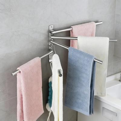 Wall Mounted Rotatable Towel Holder Stainless Steel Towel Rack Space Saving Bathroom Kitchen Shower Room Storage Organizer