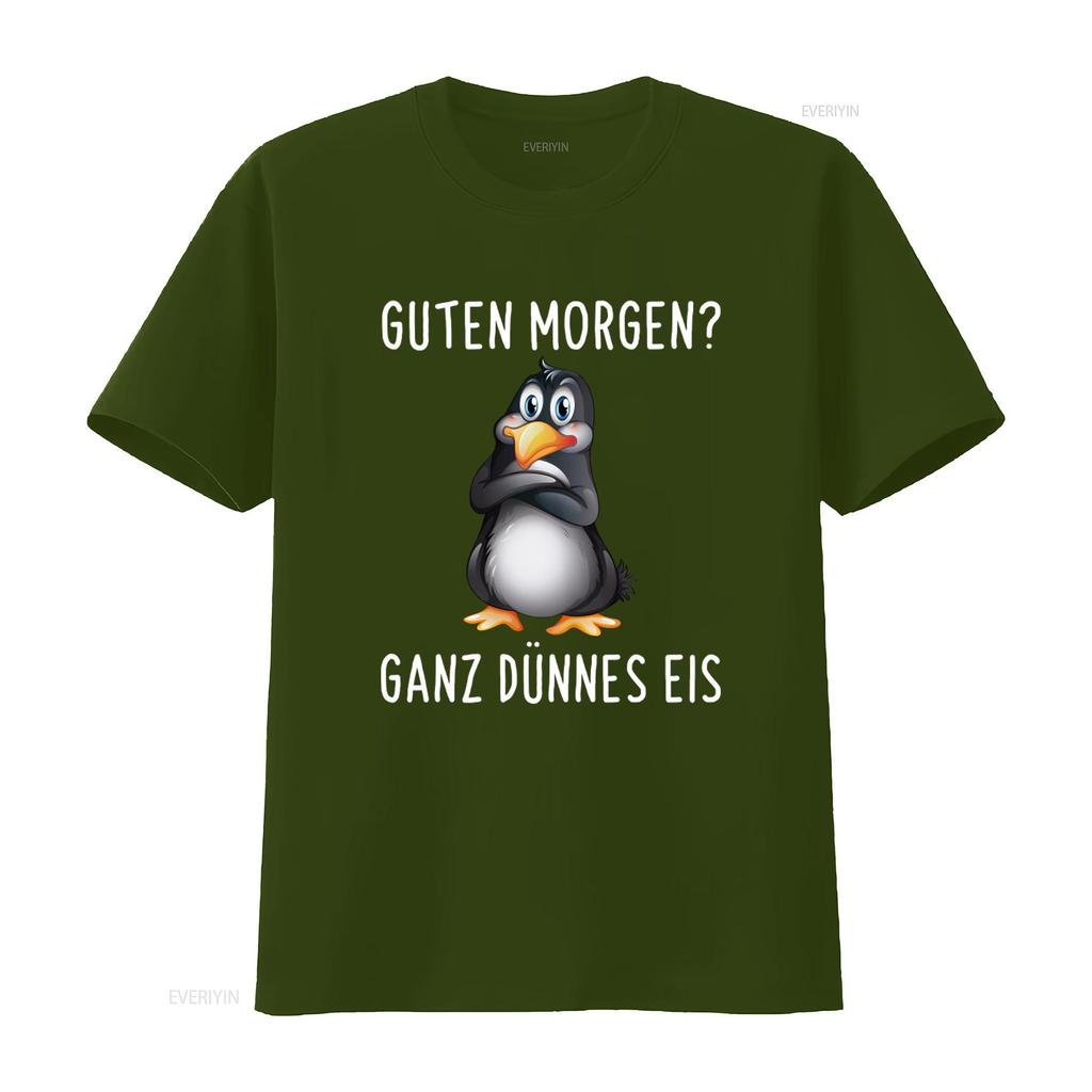 Good Morning Guten Morgen Funny Grouch Penguin T Shirt with Ganz Dunnes Eis Print vintage Washed Unisex Versatile Casual