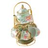 6 Pieces Ceramic Tea Set Cups Saucers Teapot Plates Handmade Floral Pattern Vintage Style Porcelain