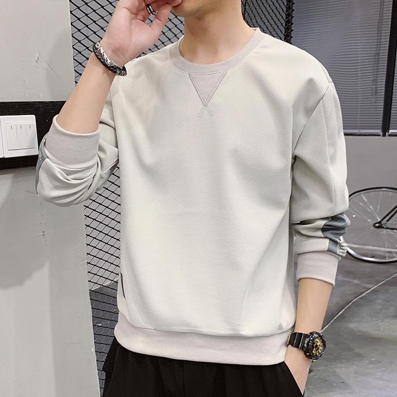 Men's Round Neck Sporty Korean-Style Hoodie - Versatile Long Sleeve Spring/Autumn Base Layer